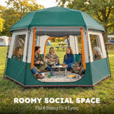 Outsunny 4 Person Cabin Tent with Removable Roof & Easy Setup Frame – 3000mm Waterproof Camping Tent, Green