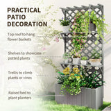 Outsunny 52L Wooden Planter with 146.5cm Trellis and Two Shelves – Raised Garden Bed for Climbers, Grey