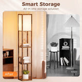 HOMCOM 4-Tier Shelf Floor Lamp with USB Ports – Rustic Brown