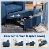 HOMCOM 3-in-1 Single Sofa Bed with Pull-Out Design, Cup Holders & Side Pockets – Convertible Chair Bed, Dark Blue