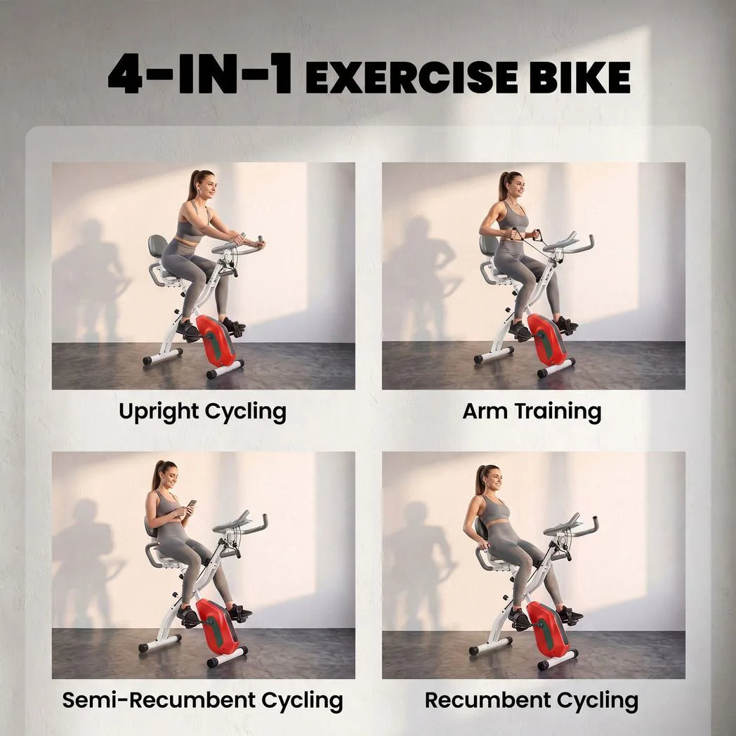 SPORTNOW 4-in-1 Folding Exercise Bike with Resistance Bands, Bluetooth & 8-Level Resistance – Home Cardio, Orange
