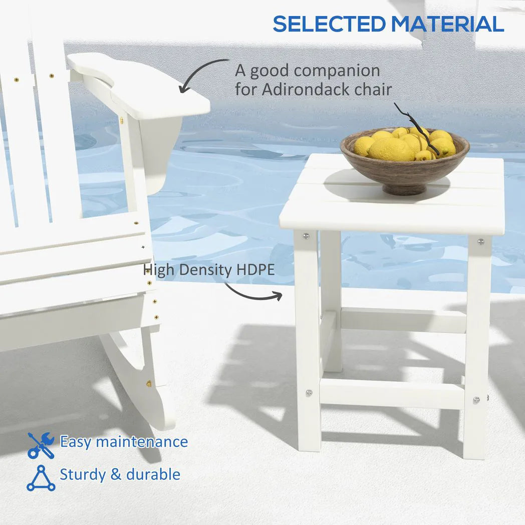 Outsunny Square Garden Coffee Table with Recycled HDPE Tabletop – Outdoor Side Table, 38 x 38 x 46 cm, White