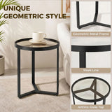 HOMCOM Round Side Table with Tempered Glass Top and Geometric Metal Frame – Compact End Table, Black