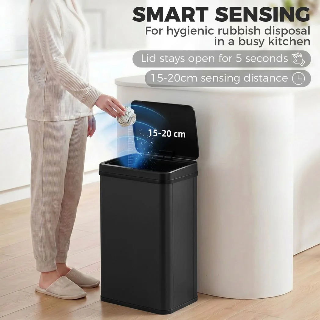 HOMCOM 40L Sensor Bin with Soft-Close Lid – Stainless Steel Automatic Touchless Motion Sensor Kitchen Bin, Black