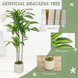 HOMCOM 120cm Artificial Dracaena Tree with Bendable Trunks and White Pot – Realistic Faux Plant, Green