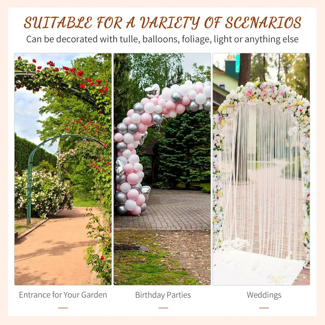 Outsunny 210 cm Metal Garden Trellis Arch with Steel Tubing & Scrollwork – Wedding Arbour, Dark Grey