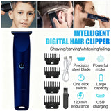 Electric Hair Clipper and Beard Trimmer with 4 Limit Combs & R-Shaped Floating Blade – Rechargeable, Blue
