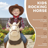 AIYAPLAY Plush Rocking Horse Ride On Pony with Wheels, Saddle & Handlebars – Kids 3–5 Years, Brown