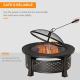 Outsunny 2-in-1 Outdoor Fire Pit with Grill Net, Mesh Lid and Poker – Camping and Bonfire, Bronze Tone
