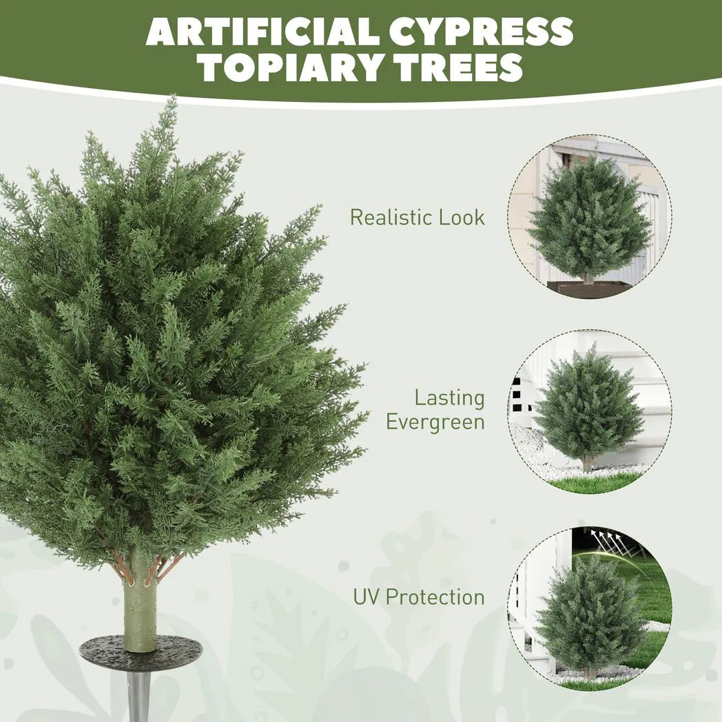 HOMCOM 60 cm Artificial Cypress Tree with Ground Stake, Set of 2 Artificial Plants for Indoor & Outdoor
