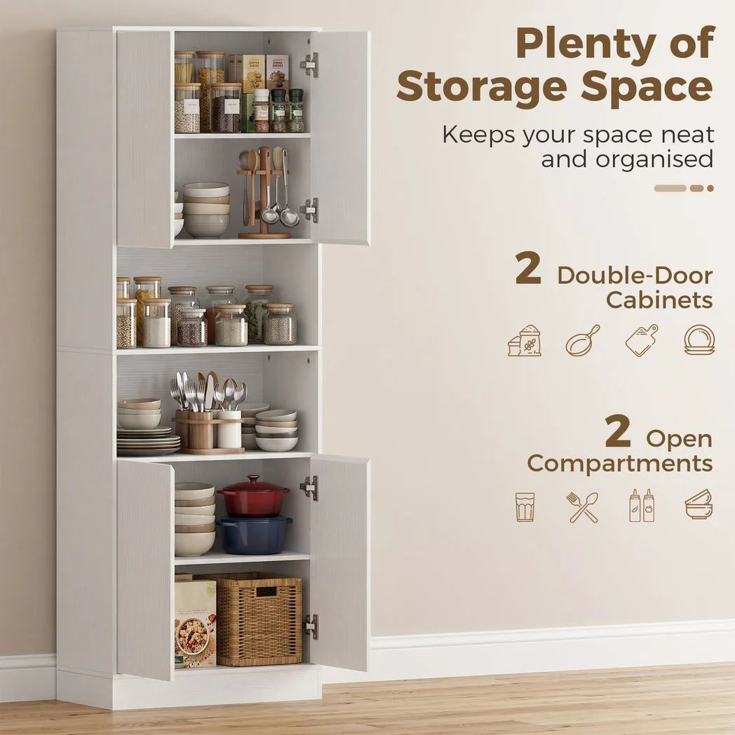 HOMCOM 170cm Kitchen Pantry Cabinet with Soft-Close Hinges and Adjustable Shelves – Freestanding, White Wood Effect
