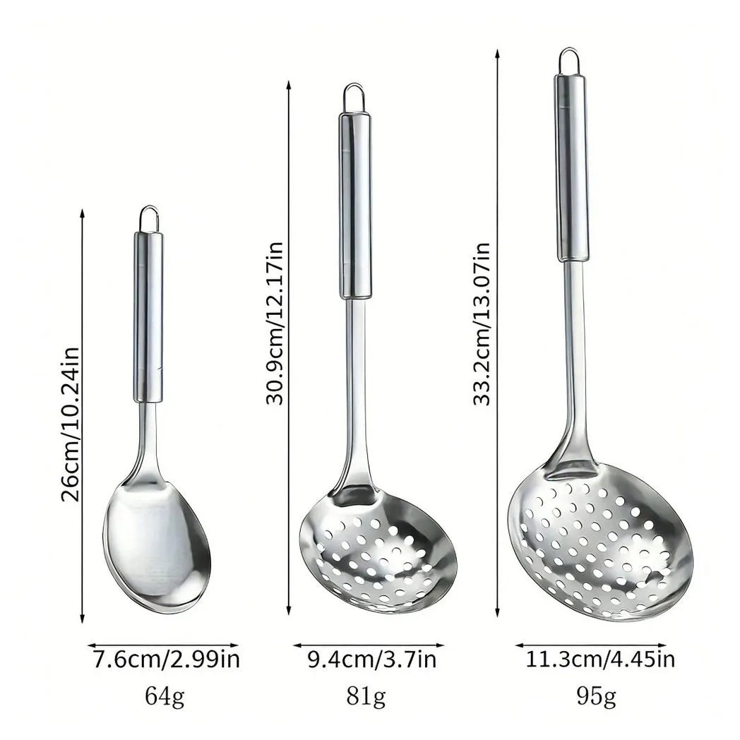9-Piece Stainless Steel Kitchen Utensil Set with Ergonomic Handles and Hanging Holes – Cooking Tools