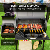 Outsunny Charcoal BBQ Grill with Offset Smoker, Thermometer Lid and Shelves – Garden Barbecue, Black