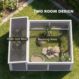 PawHut Wooden Tortoise House with Run, Observation Window and Top Opening – Outdoor Small Pet Enclosure