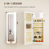 HOMCOM Wall Mounted LED Mirror Jewellery Cabinet, Full Length and Lockable – Over-Door Organiser, White
