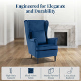 HOMCOM Wingback Accent Chair with High Backrest & Pillow – Velvet-Feel Reading Chair, Solid Wood Legs, Blue