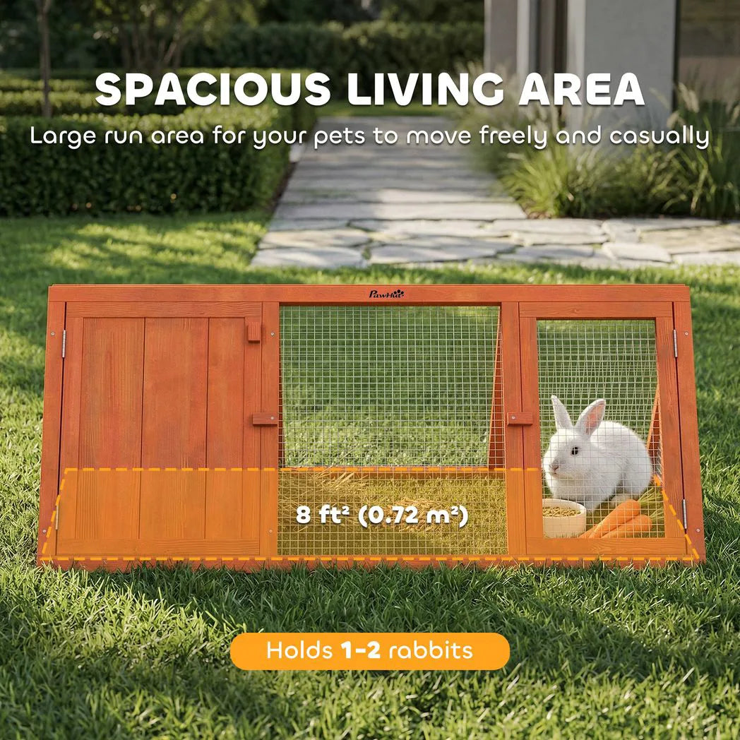 PawHut Wooden Rabbit Hutch with Run & Two Access Doors – Outdoor Triangular Guinea Pig House