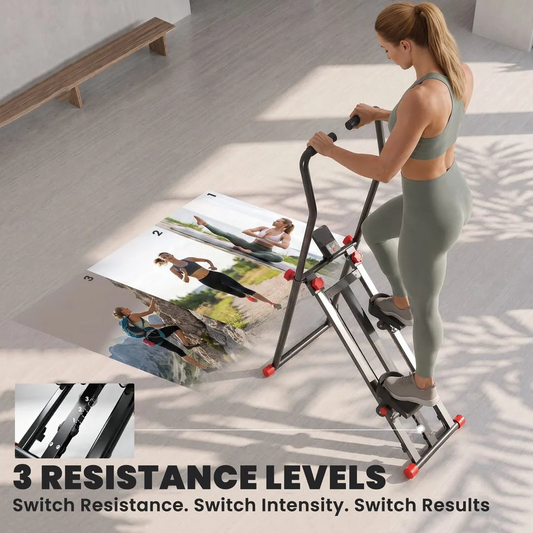 SPORTNOW Foldable Stair Stepper with 3 Resistance Levels, Adjustable Handlebar & LCD Monitor – Home Gym Stair Climber