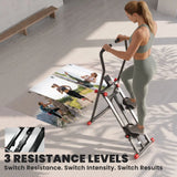 SPORTNOW Foldable Stair Stepper with 3 Resistance Levels, Adjustable Handlebar & LCD Monitor – Home Gym Stair Climber