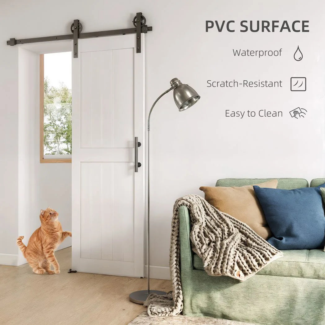 HOMCOM 152.4cm Sliding Barn Door Kit with Track, Rollers, Floor Guide and Handle – Space-Saving PVC-Coated Door, White