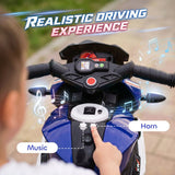 HOMCOM Kids Electric Motorcycle, 6V Three-Wheel Ride-On with LED Headlight, Music & Horn – Ages 3-5, Blue