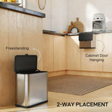 HOMCOM 8L Hanging Kitchen Bin with Lid – Stainless Steel Rubbish Bin with Removable Bucket for Under Sink