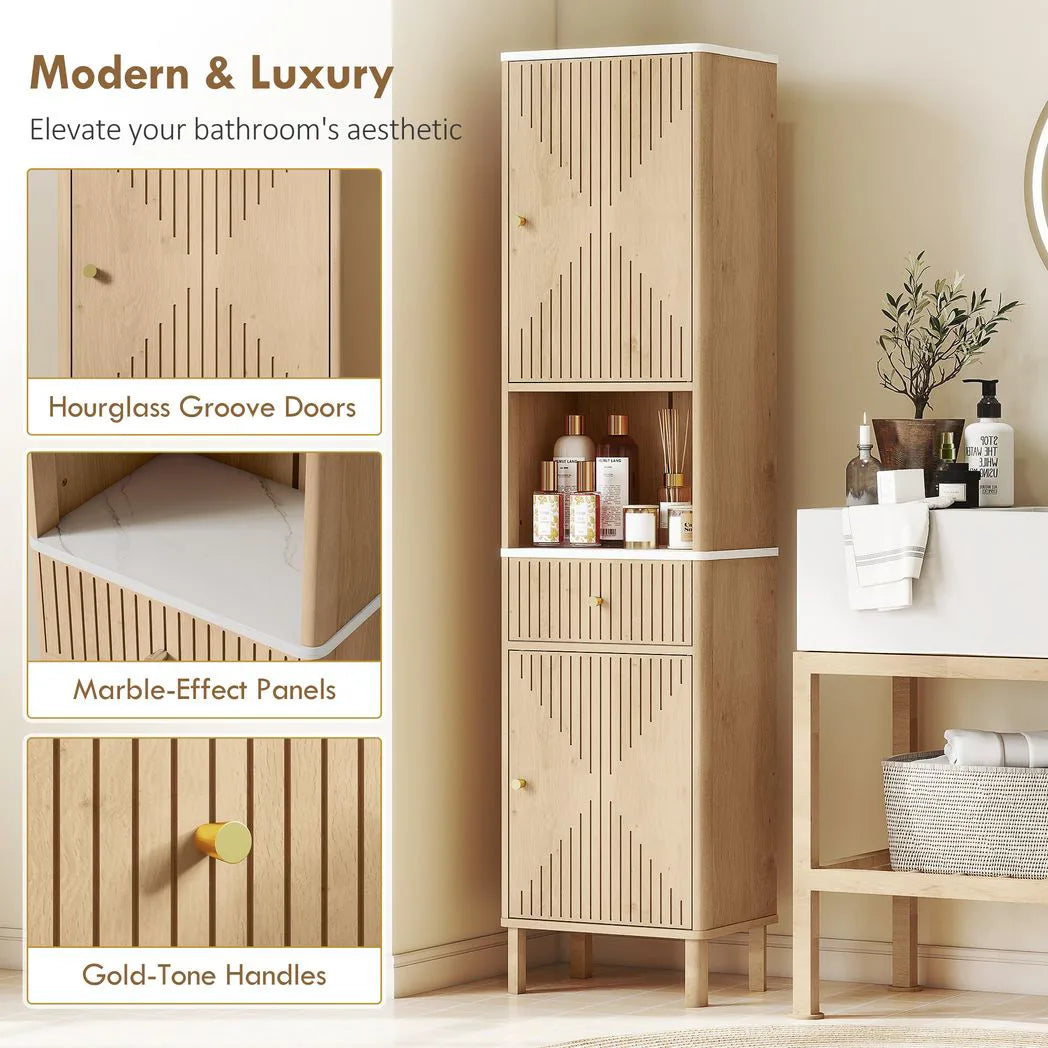HOMCOM Slim Tall Bathroom Cabinet with Drawer and Adjustable Shelves – Scandinavian Style Storage, Wood-Effect