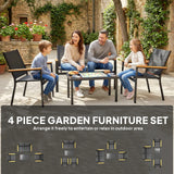 Outsunny 4 Seater Garden Sofa Set with Loveseat, 2 Armchairs and Glass Coffee Table, Black
