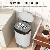 HOMCOM 30L Curved Pedal Kitchen Bin with Soft-Close Lid and Removable Bucket – Slim Waste Bin, Cream