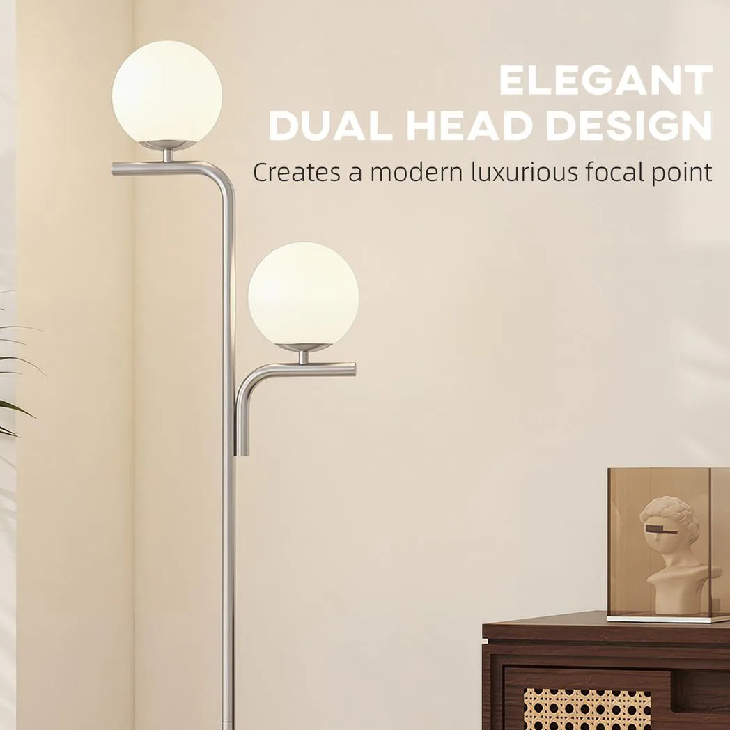 HOMCOM Dual-Head LED Floor Lamp – Silver