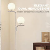 HOMCOM Dual-Head LED Floor Lamp – Silver