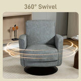 HOMCOM Upholstered 360° Swivel Accent Chair with Thick Padding and Pocket Springs – PU Leather Armchair, Grey