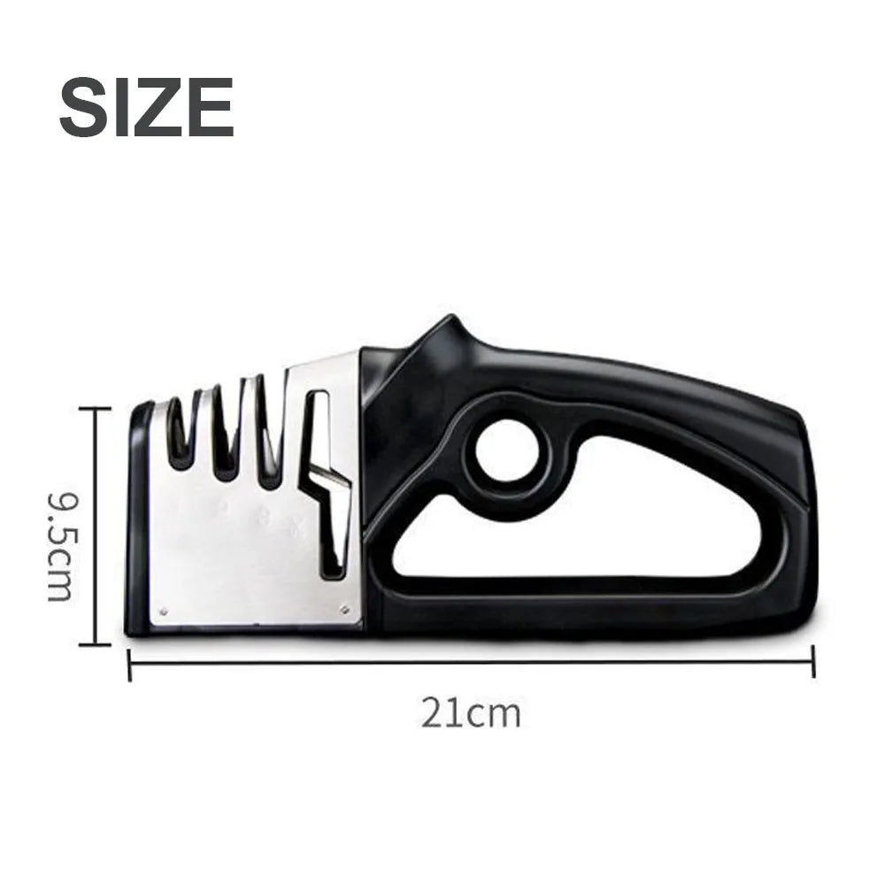 4-in-1 Knife Sharpener with Diamond, Ceramic & Tungsten Slots – Kitchen Knife and Scissor Sharpener, Black