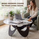 HOMCOM Round Coffee Table with Sintered Stone Top and Adjustable Foot Pads – Living Room, White and Black