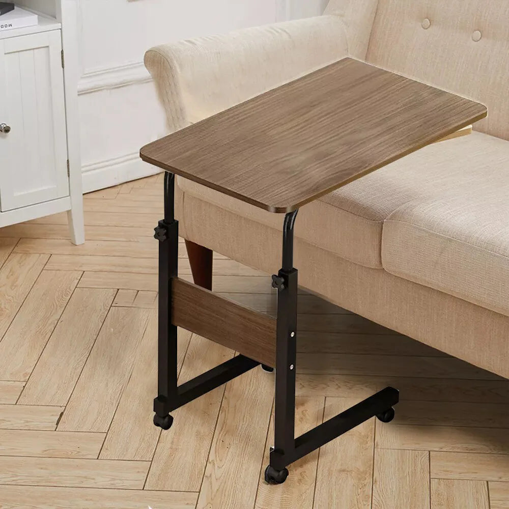 Height-Adjustable C-Shaped Overbed Table on Lockable Wheels – Mobile Laptop Tray, Bedside and Sofa Side Table