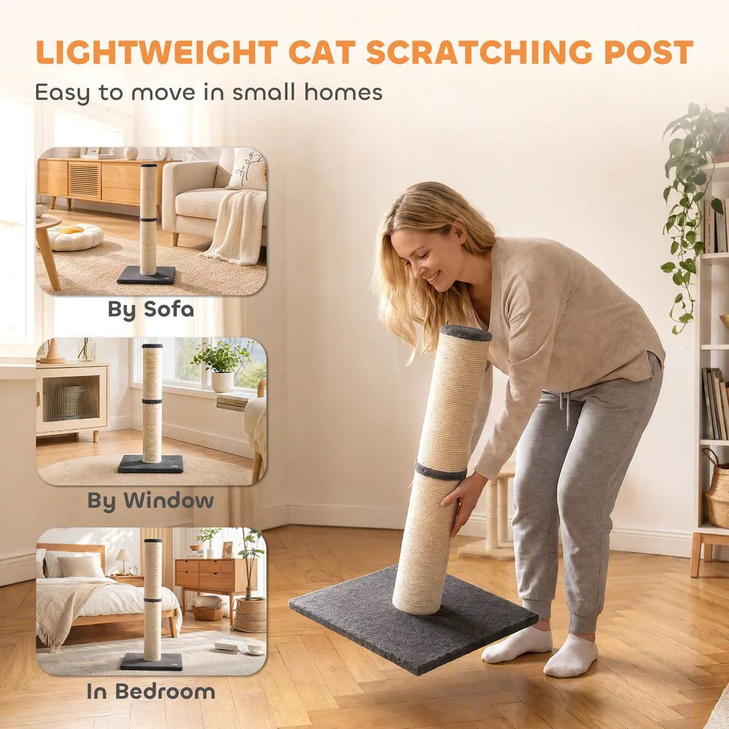 PawHut Cat Scratching Post, 80cm Tall with Sisal Rope & Plush Base – Lightweight Claw Scratcher