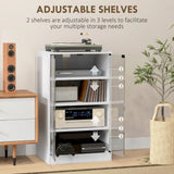 HOMCOM 4-Tier Hi-Fi Stand with Push-to-Open Glass Doors and Adjustable Shelves – Record Player Cabinet, White