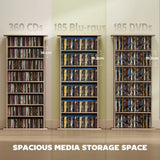 HOMCOM CD and DVD Storage Tower with 6 Adjustable Shelves, Holds 360 CDs – Natural Wood Finish