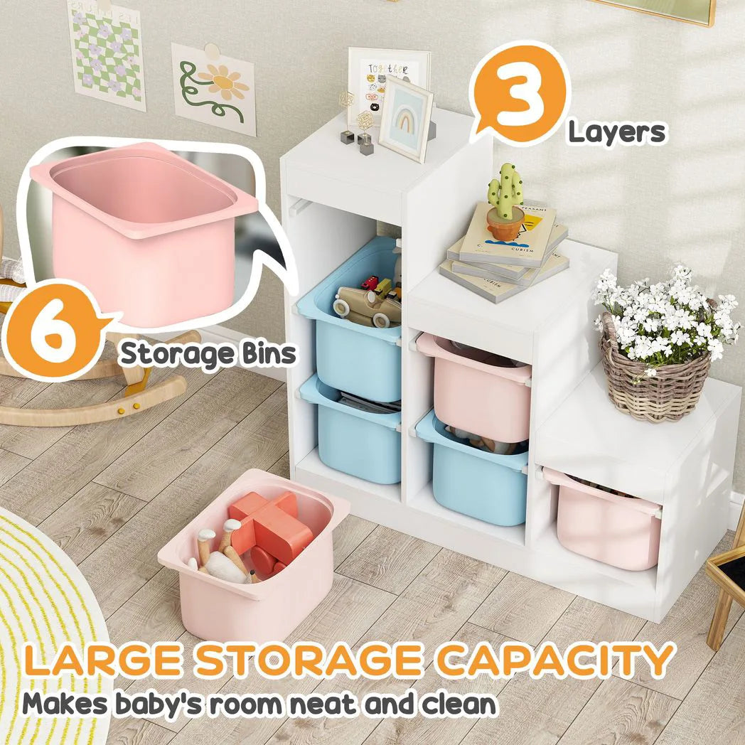 AIYAPLAY 3-Tier Kids Toy Storage Organiser with 6 Removable Bins – Multicolour, Ages 3-8