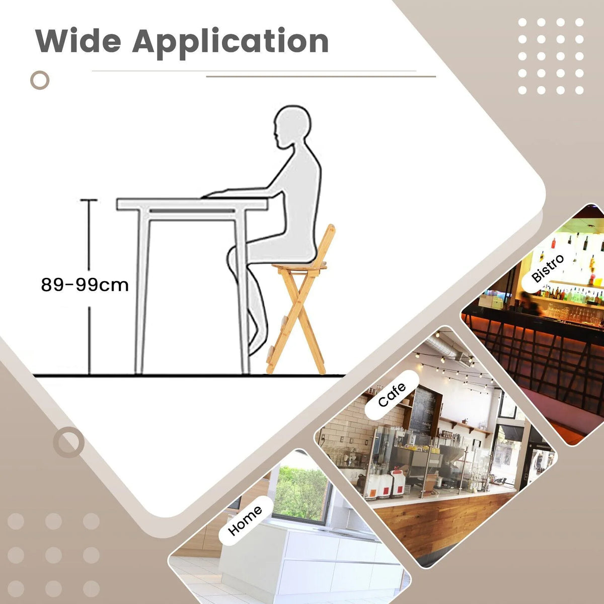 Foldable Bamboo Bar Stool with Backrest – Counter Height Kitchen Stool, Space-Saving Folding Design
