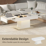 HOMCOM Extendable Coffee Table with LED Lights and Hidden Storage, 108–178.5cm – Living Room Table, High Gloss White