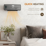 HOMCOM 2000W Wall-Mounted Ceramic Electric Heater with Oscillating Fan, Thermostat and Remote – Timer Room Heater, Grey