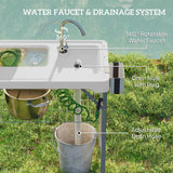 Outsunny Folding Fish Cleaning Table with Two Sinks, Faucet & Drainage Hoses – Portable Camping Sink Table