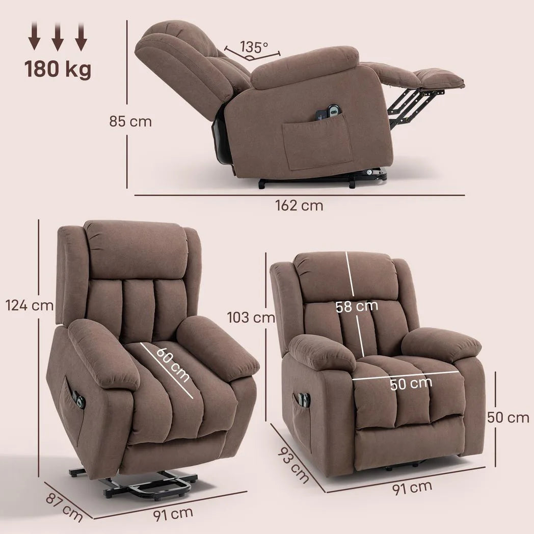 HOMCOM Power Lift Recliner Chair with Vibration Massage and Remote – Riser Chair for Elderly, Dark Brown