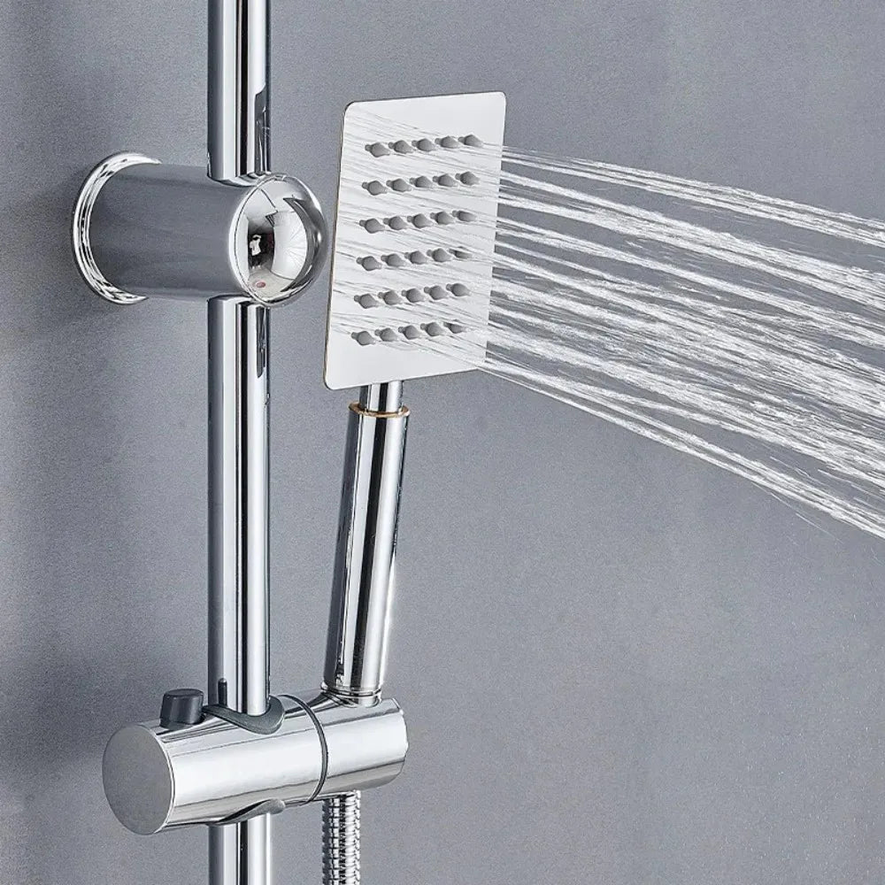 Modern Twin Head Shower Kit with Square Fixed Head, Riser Rail and Bath Mixer Tap – Chrome Complete Shower Unit