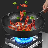 32cm Pure Iron Wok with Wooden Lid – Uncoated Cast Iron Stir-Fry Pan for Gas and Induction Hobs
