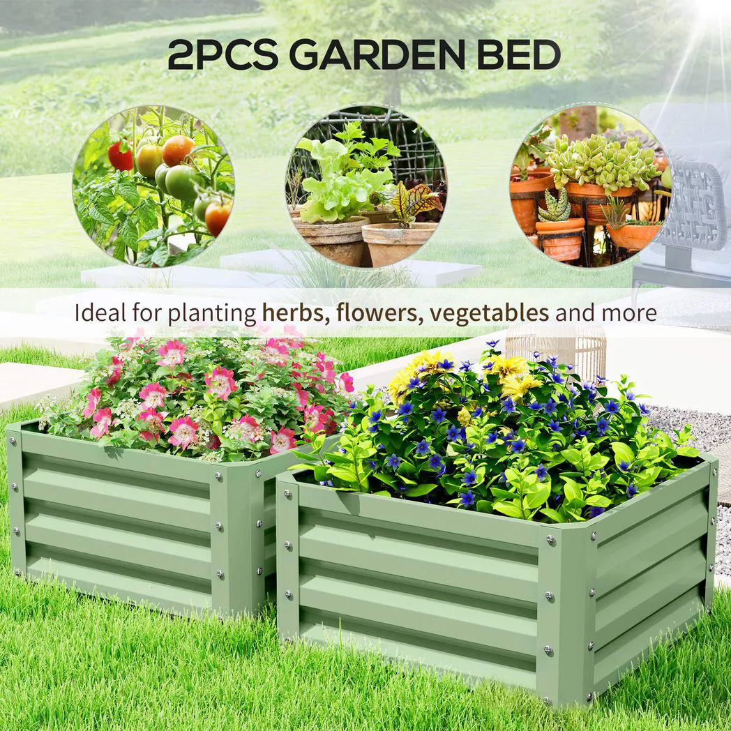Outsunny Set of Two 60 x 60cm Steel Planter Boxes – Light Green