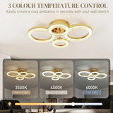 HOMCOM 4-Ring LED Flush Mount Ceiling Light with 3 Colour Temperatures – Modern Lighting, Gold Tone