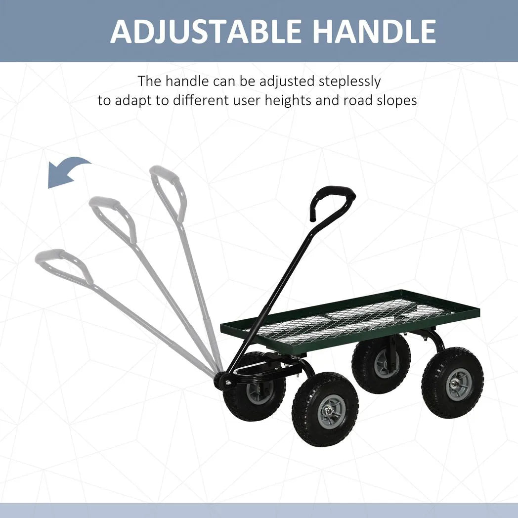 Outsunny Heavy Duty Garden Trolley Cart with 10" Pneumatic Wheels & Foam Handle – 150 kg Capacity, Green