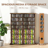 HOMCOM 16-Compartment Media Shelf for 720 CDs with 12 Adjustable Shelves – Anti-Tipping Straps, Rustic Brown